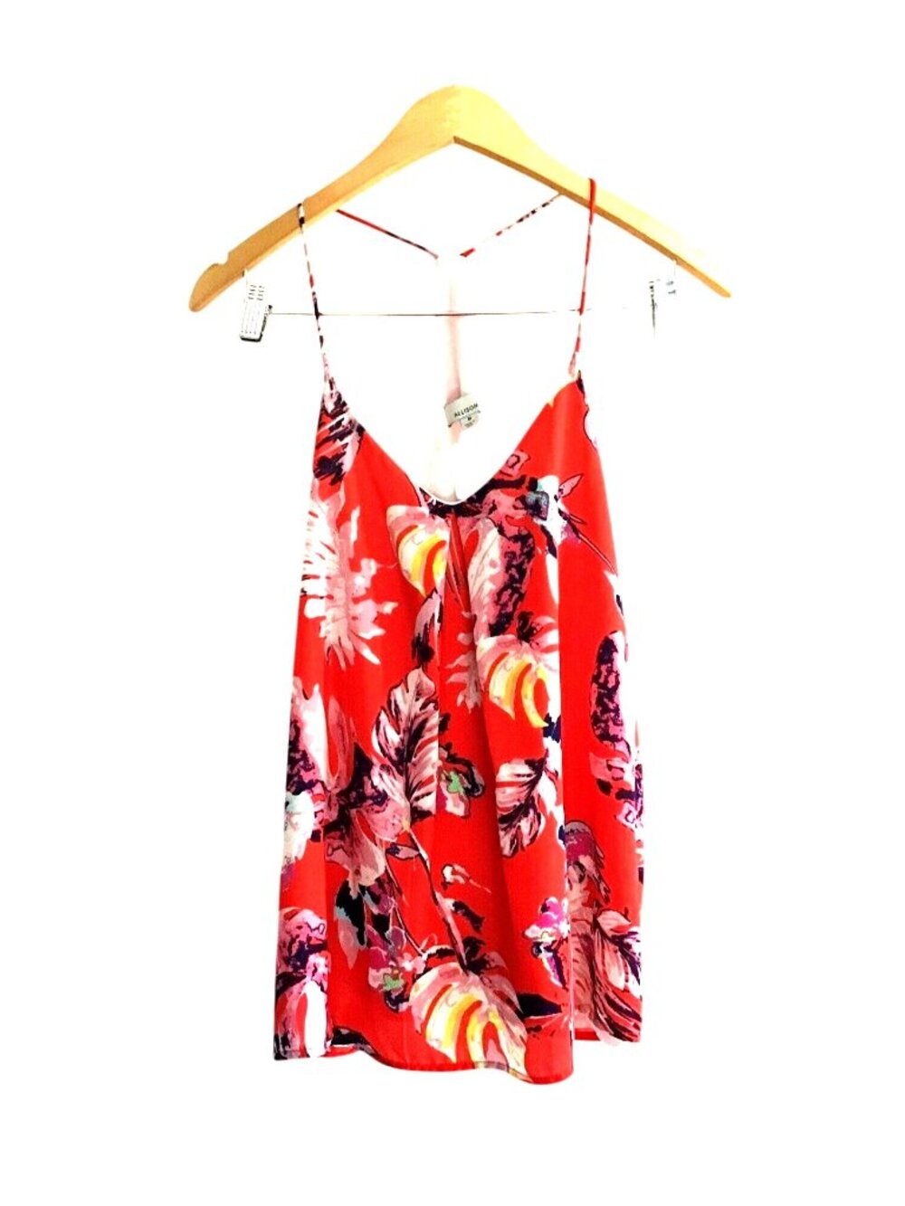 ALLISON JOY- WOMENS RED FLORAL FLOWY BLOUSE PULL-OVER FULLY LINED SIZE MEDIUM